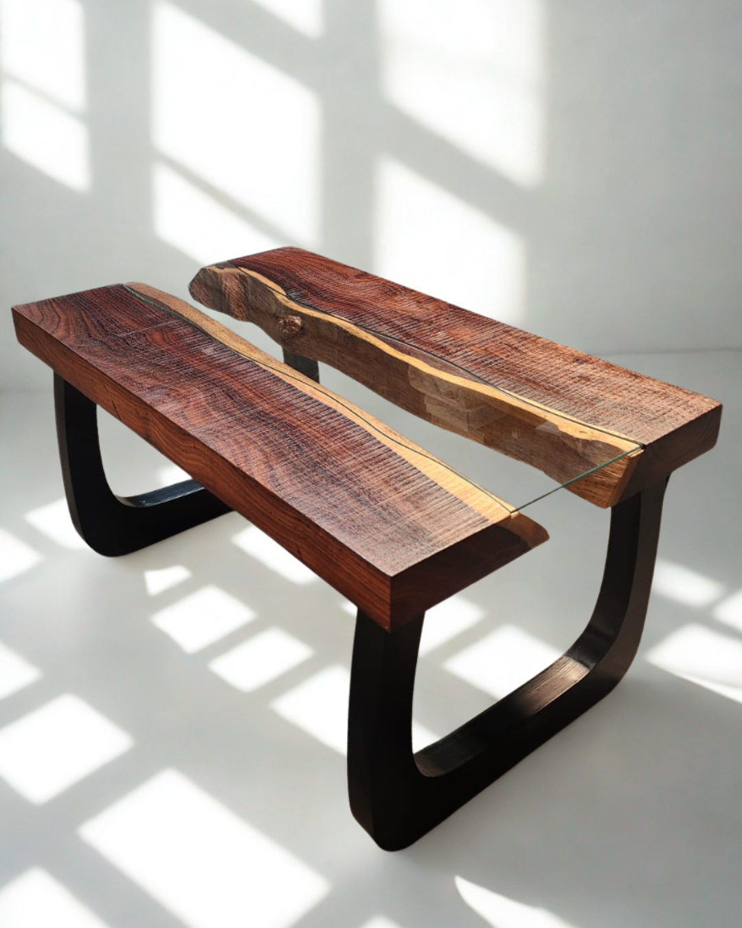 Wooden Coffee Table with Glass Inlay