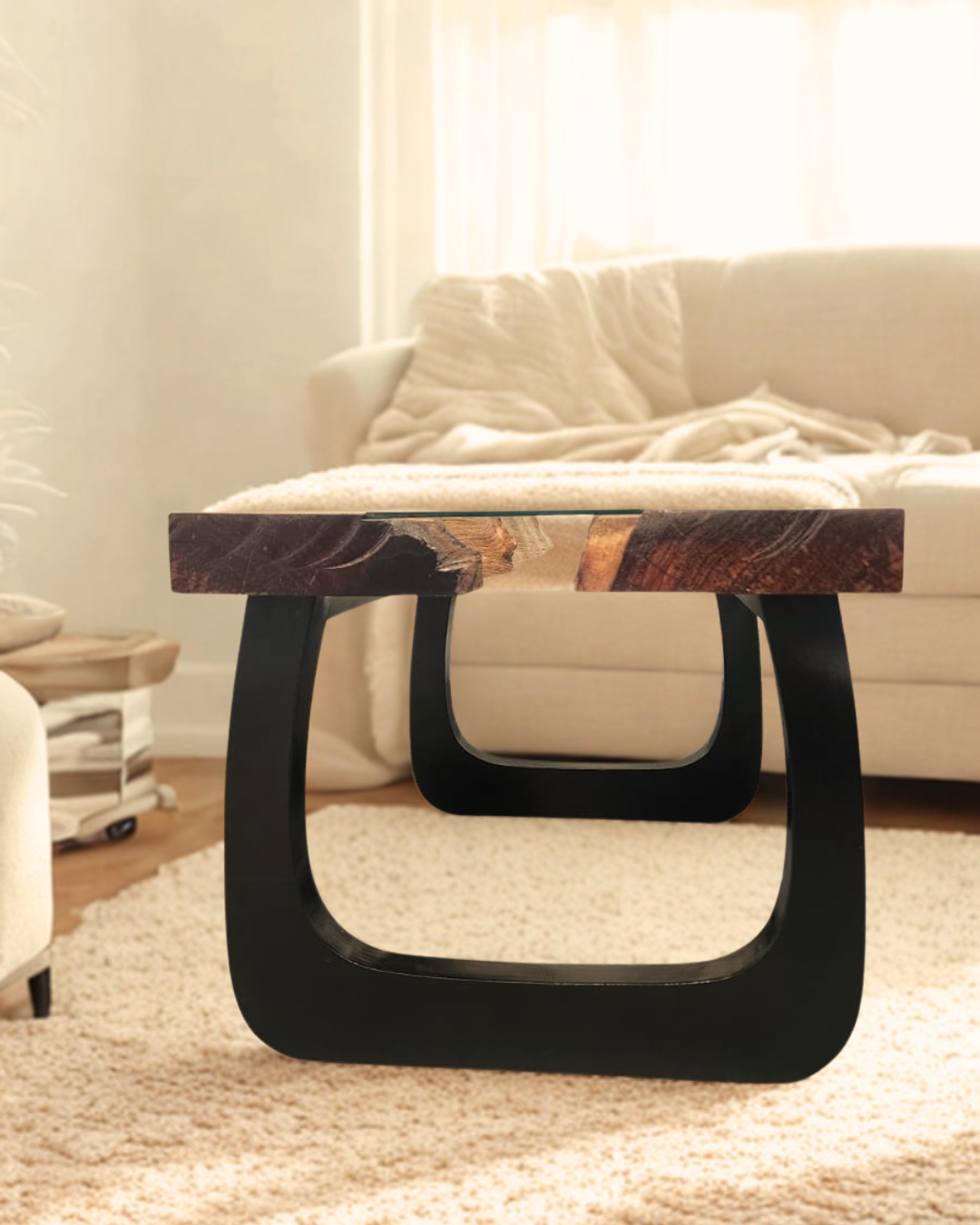 Wooden Coffee Table with Glass Inlay