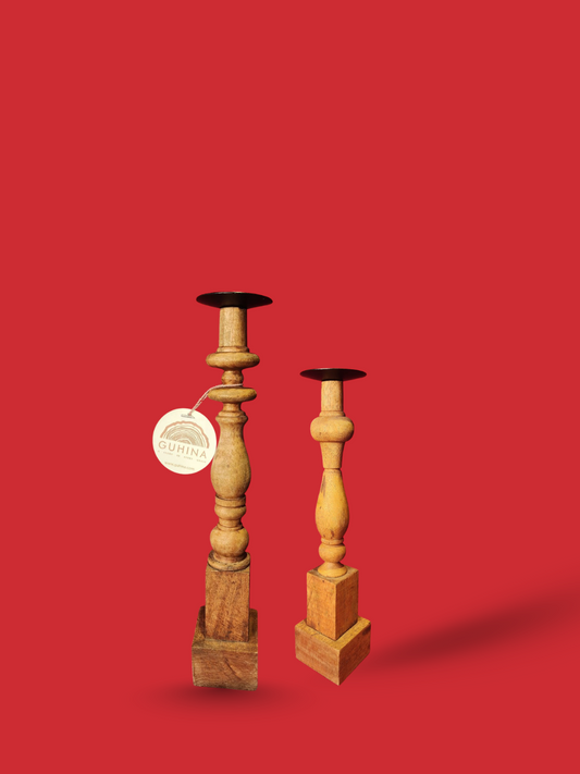 Rustic Wooden Candle Holder Set
