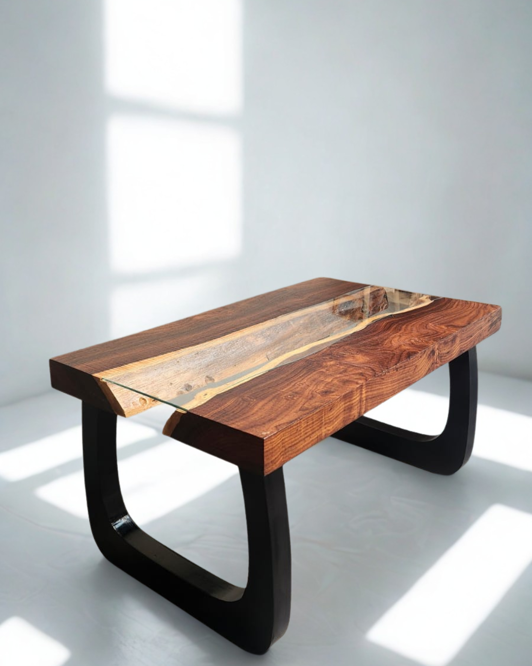 Wooden Coffee Table with Glass Inlay