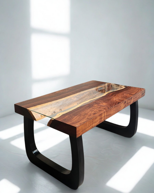 Wooden Coffee Table with Glass Inlay