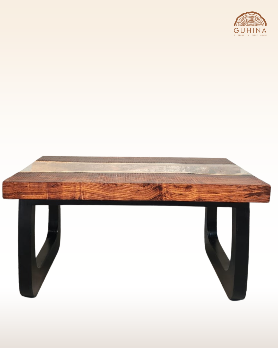 Wooden Coffee Table with Glass Inlay