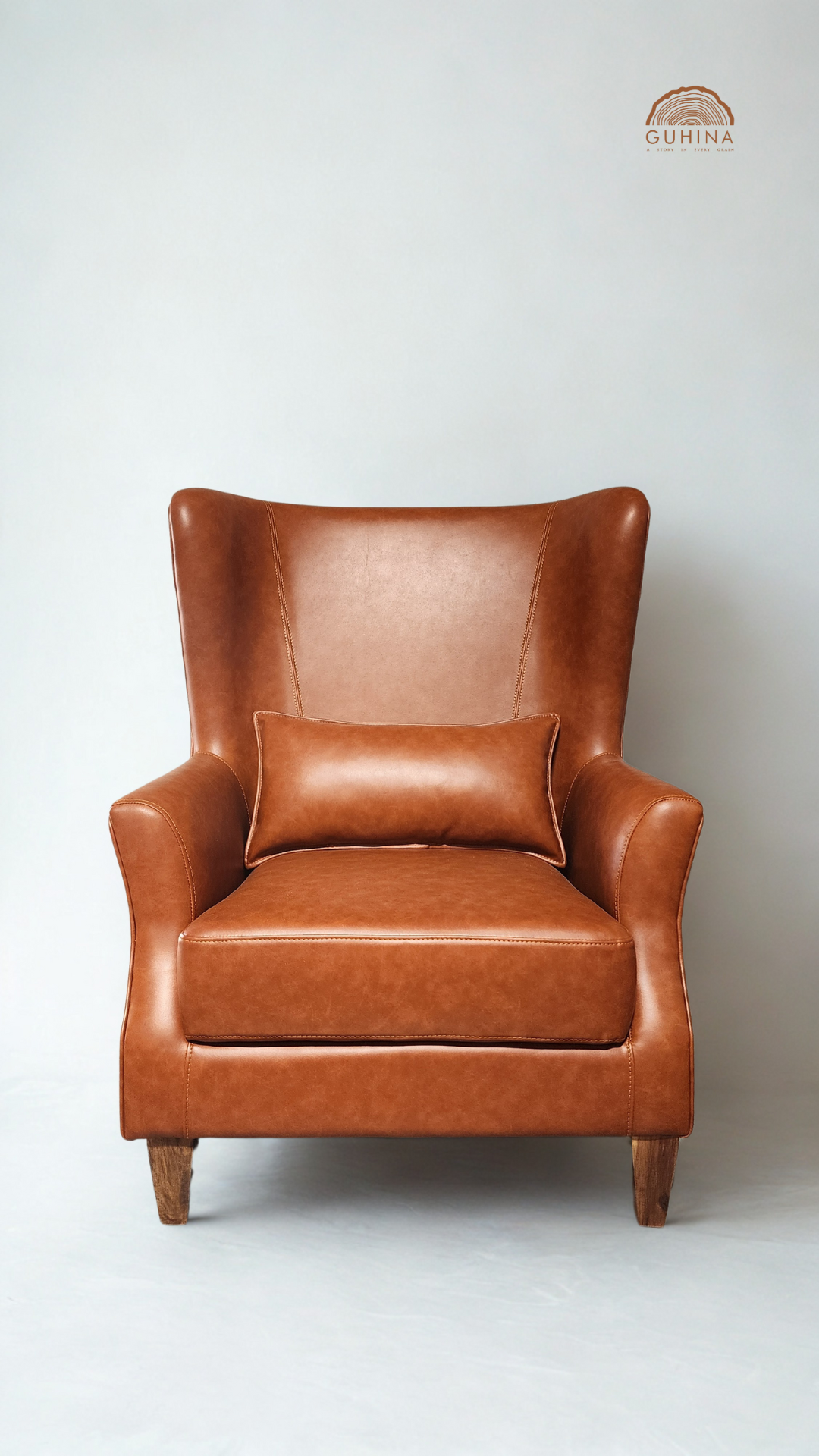 Premium Leather Lounge Chair with Wooden Legs