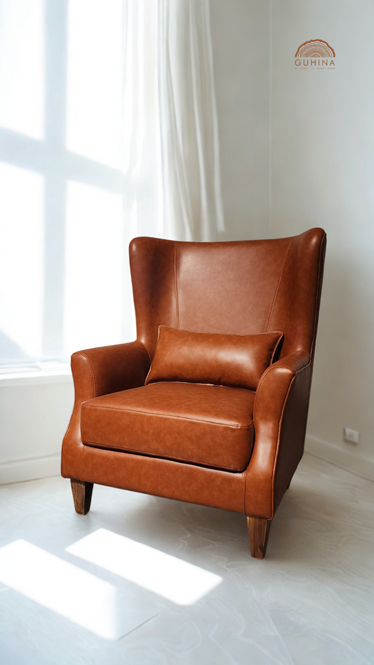 Premium Leather Lounge Chair with Wooden Legs