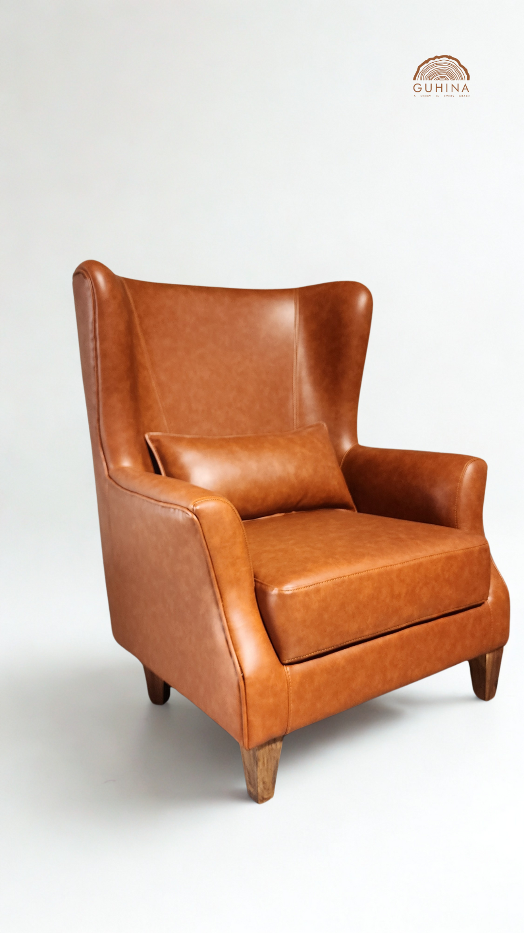 Premium Leather Lounge Chair with Wooden Legs