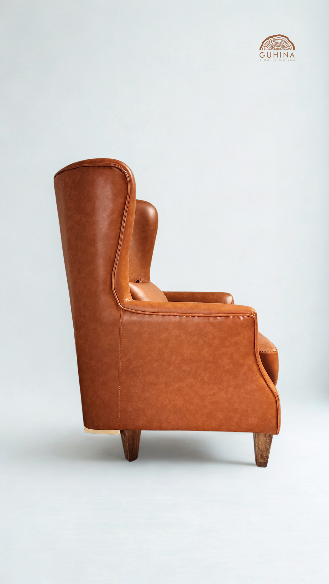 Premium Leather Lounge Chair with Wooden Legs