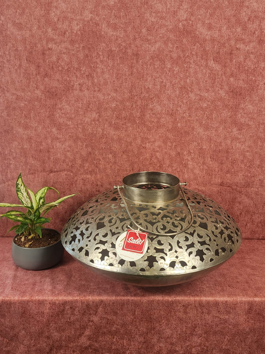 Handcrafted Metal Lantern with Intricate Cutwork Design