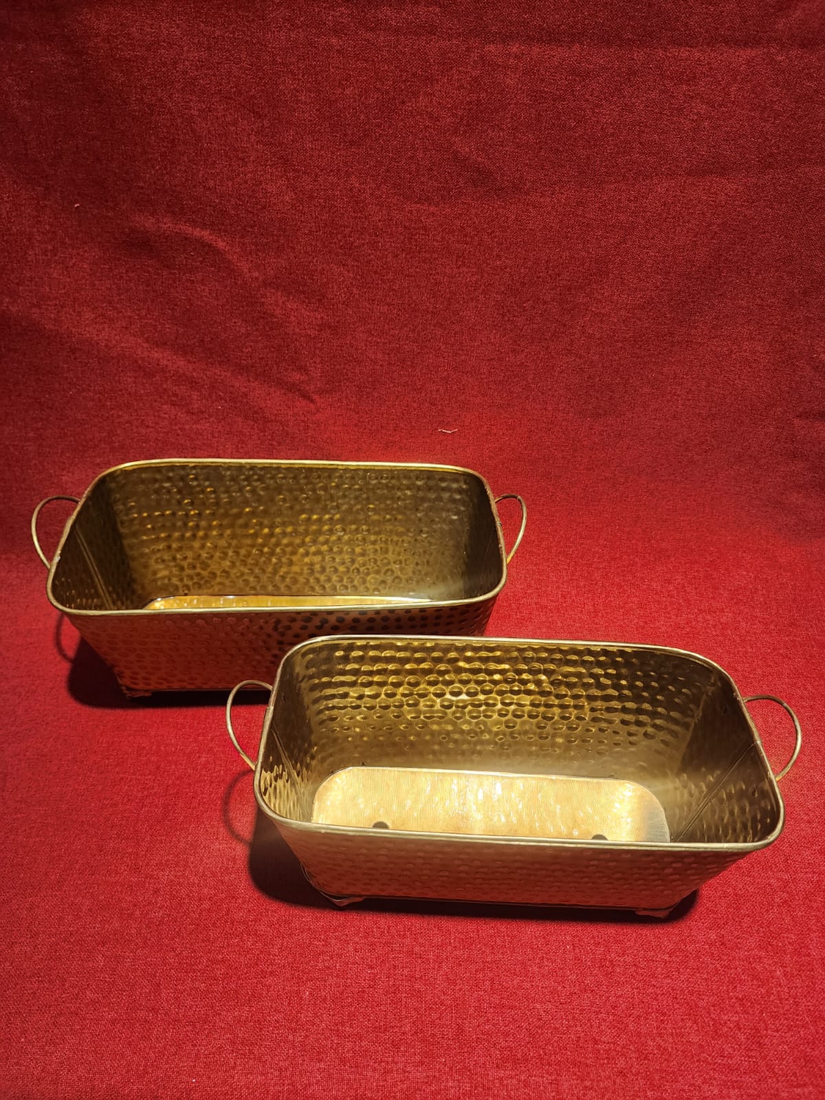 Handcrafted Yellow Metal Planters with Studded Detailing