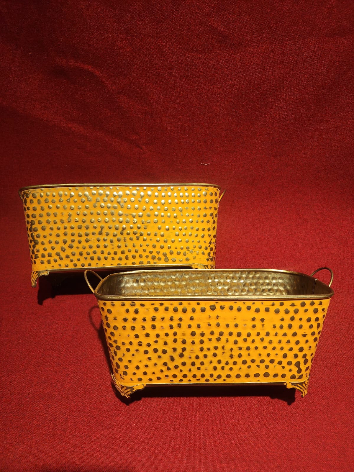 Handcrafted Yellow Metal Planters with Studded Detailing