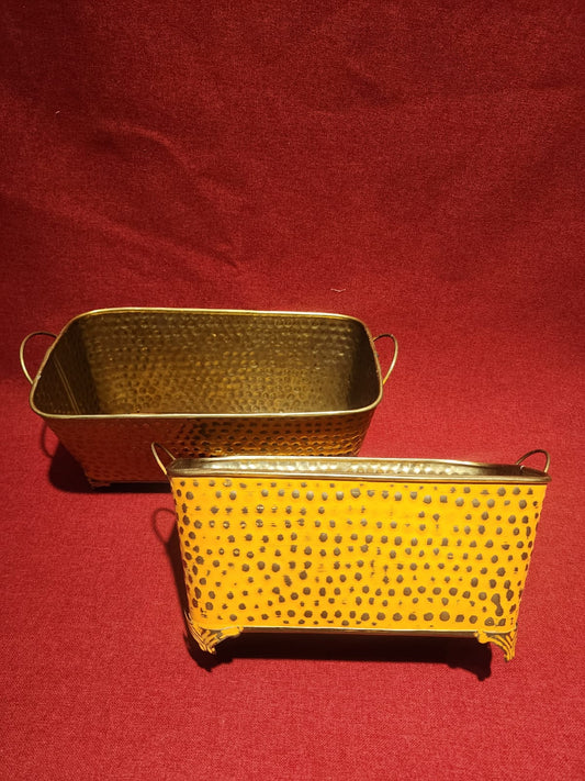 Handcrafted Yellow Metal Planters with Studded Detailing