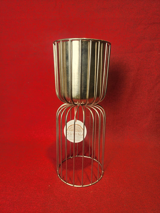 Golden Metal Planter with Tall Cage Stand