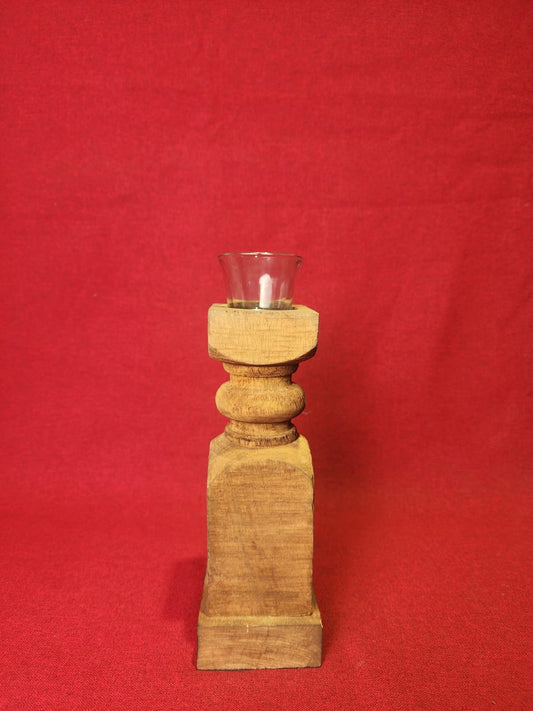 Rustic Wooden Candle Holder with Glass Cup